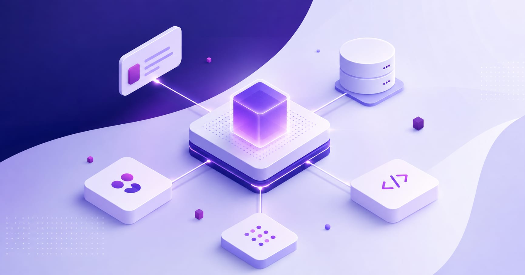 Abstract illustration of AI agents connecting to business tools through the Model Context Protocol
