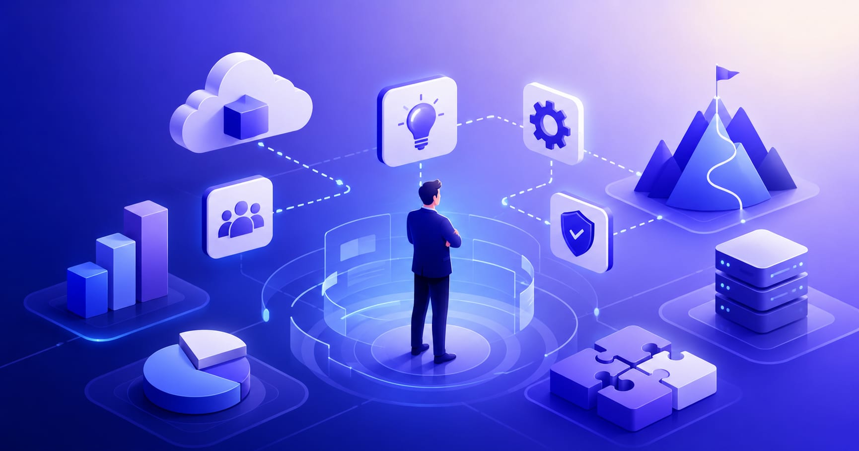 Illustration of CTO consulting services covering technology strategy, architecture, and engineering team leadership