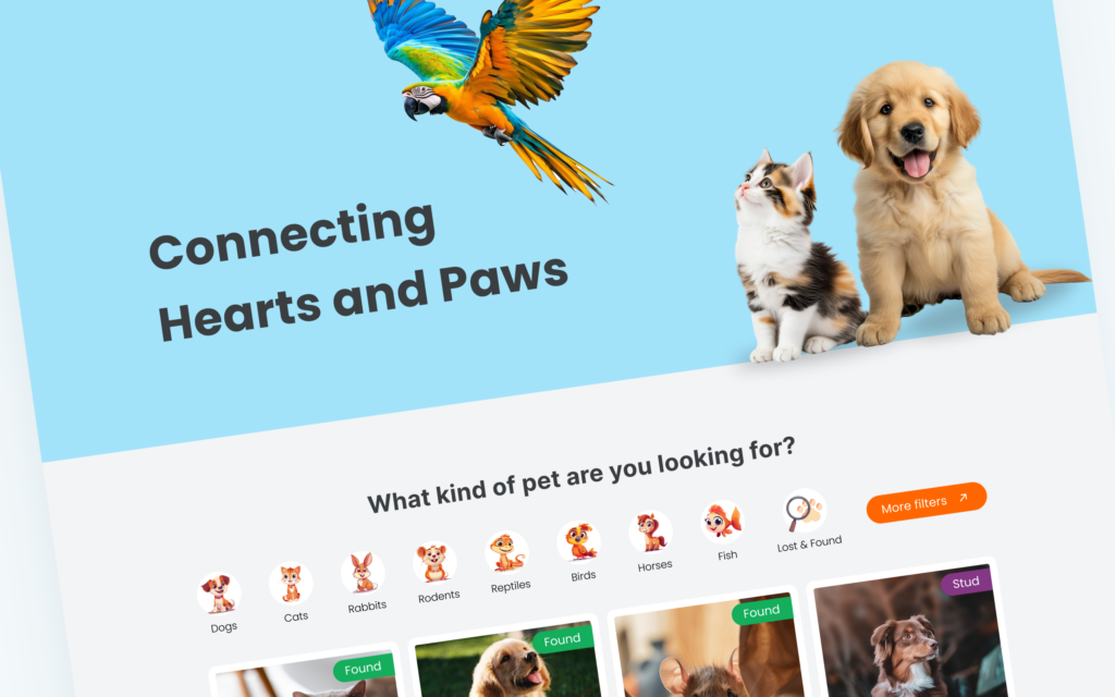 Pet4Me pet adoption marketplace homepage